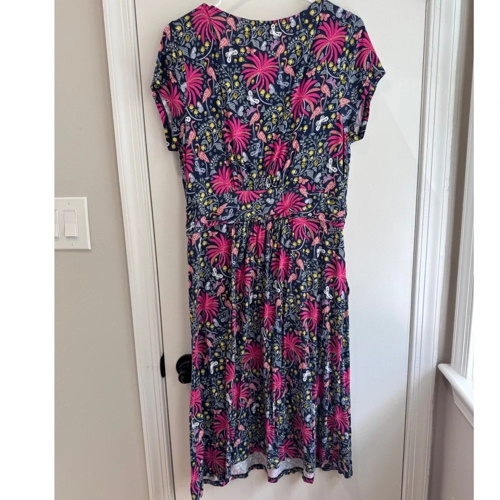 Boden Amelie Navy Blue Flamingo Tropical Jersey Midi Dress Womens 10/12 - Picture 6 of 9